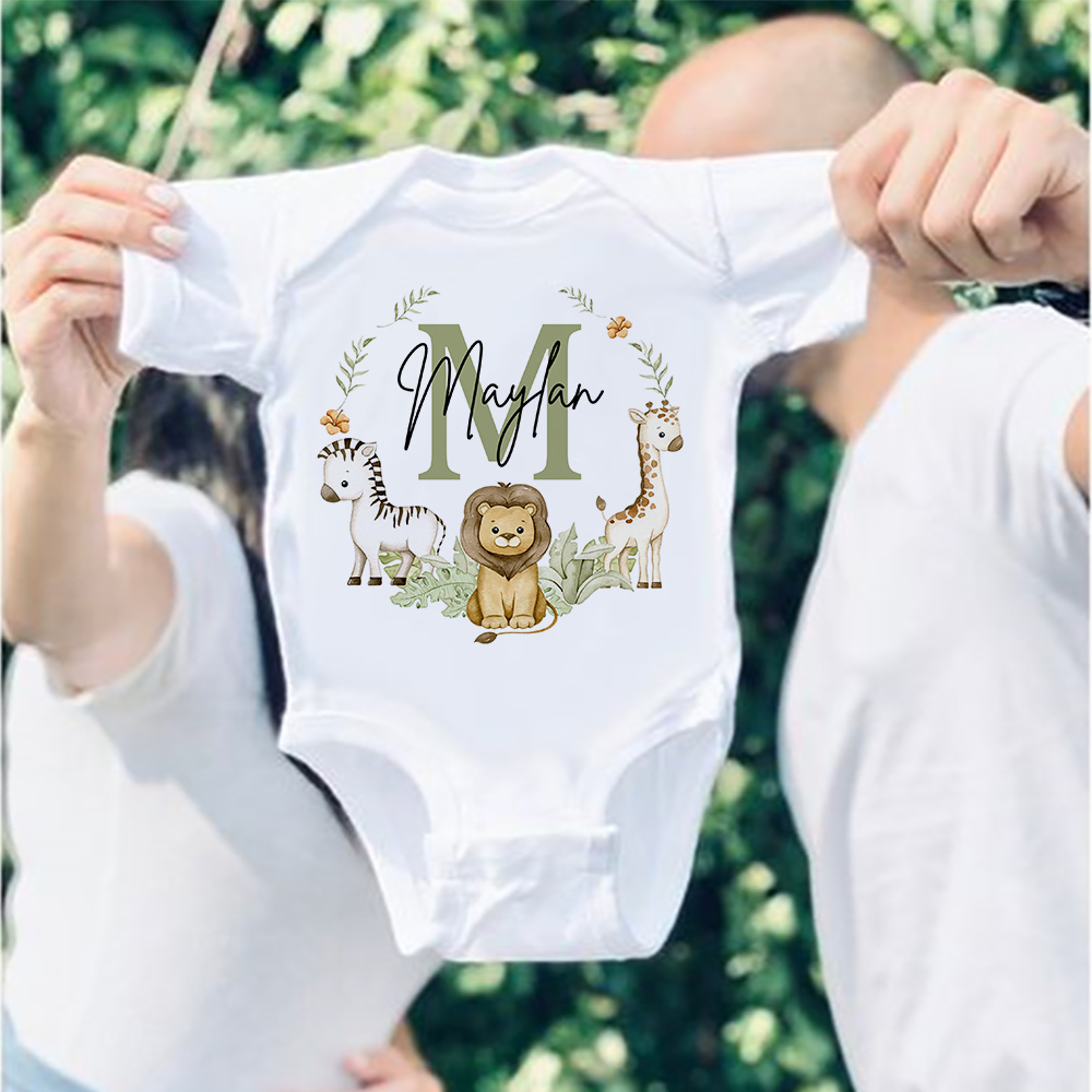 Baby Products Name - パーソナライズされたベビージャンプスーツカスタム名新生児ワイルドワンロンパースサファリ動物プリント衣装女の赤ちゃん服幼児シャワーギフト