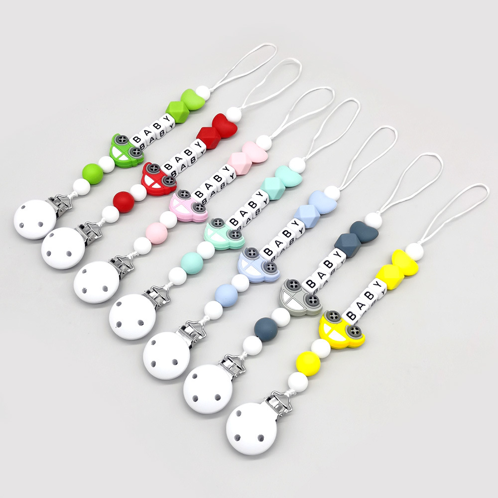 Baby Products Name - カスタマイズ可能な名前入りベビー漫画おしゃぶりクリップチェーンシリコンビーズ新生児アクセサリー歯固めおもちゃ噛むおもちゃギフト