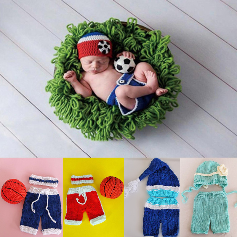 Baby Products Website - 新生児写真アクセサリーセット,かぎ針編みのベビーハット,バルーンパンツ,サッカーセット,写真撮影服,0〜3ヶ月,3/2個