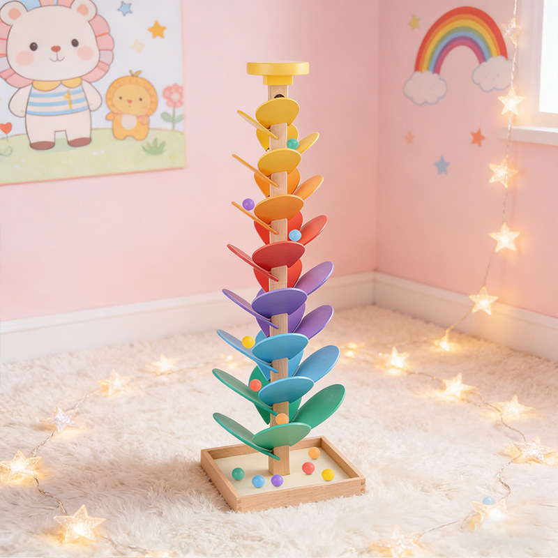 Toddler Learning Tower - レインボーミュージックツリー スタッキングペタル 木製サウンド ベビー教育 早期学習 積み木