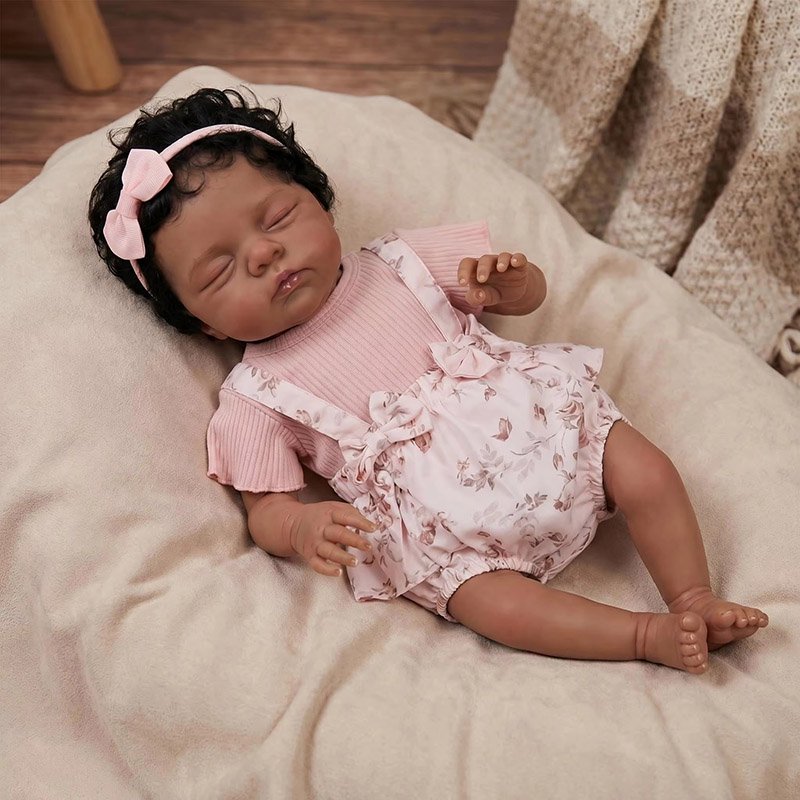 48CM新生児手作り人形アイリス褐色肌巻き毛寝ている女の子人 - Baby Products For Curly Hair のレビューと価格