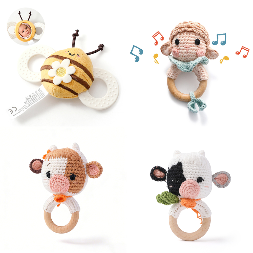 かぎ針編みの羊のガラガラ、木製歯固め、BPAフリーの動物のガ - Baby Products Name のレビューと価格